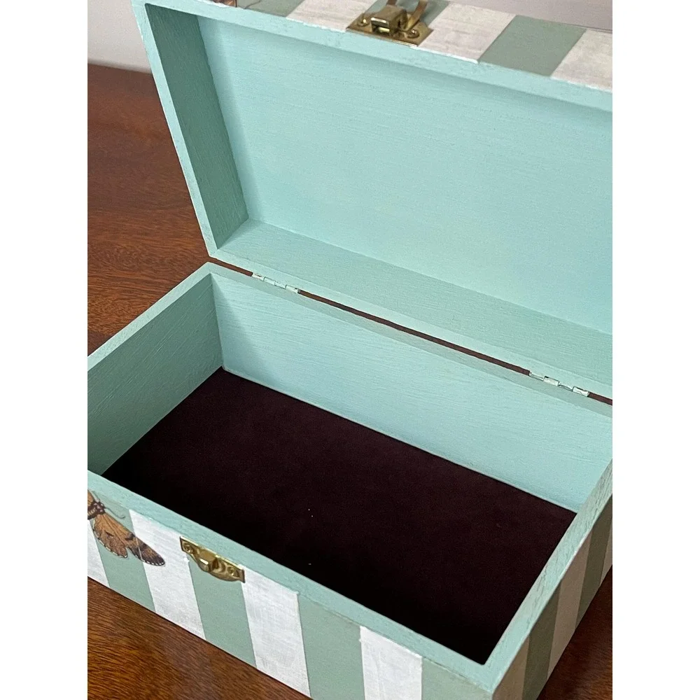 Hand painted decorative wood box storage cottagecore granny chic farmhouse bird